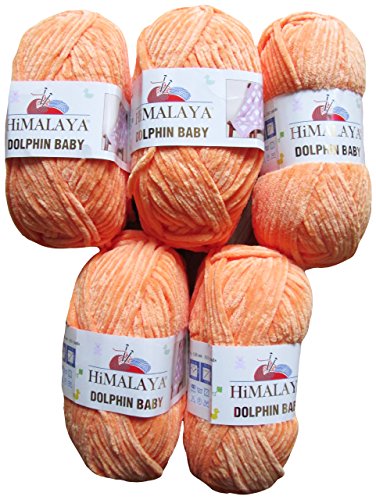 Ilkadim 5 x 100 Gramm Himalaya Dolphin Strickwolle, Babywolle, 500 Gramm Wolle Super Bulky (apricot 80316) von Ilkadim