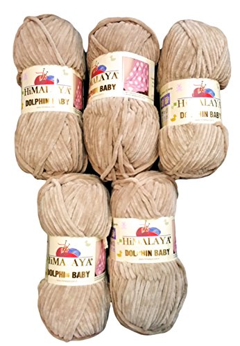 Ilkadim 5 x 100 Gramm Himalaya Dolphin Strickwolle, Babywolle, 500 Gramm Wolle Super Bulky (hell beige 80317) von Ilkadim