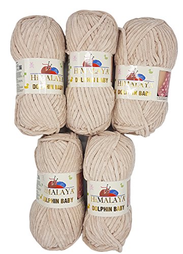 Ilkadim 5 x 100 Gramm Himalaya Dolphin Strickwolle, Babywolle, 500 Gramm Wolle Super Bulky (hell beige 80342) von Ilkadim