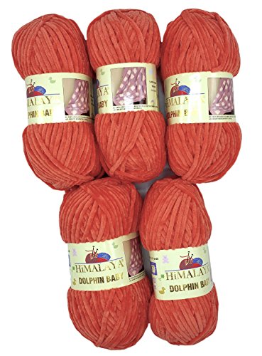 5 x 100 Gramm Super Bulky Strickwolle Himalaya Dolphin Babywolle 500 Gramm Wolle (orange Lachs 80312, 35_x25cm) von Ilkadim