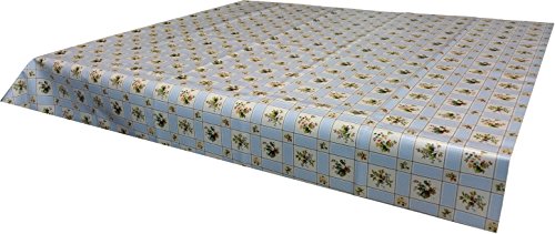 Ilkadim Wachstuch Tischdecke 140 x 160cm Motiv Blumen mit Muster blau beige, abwaschbar von Ilkadim