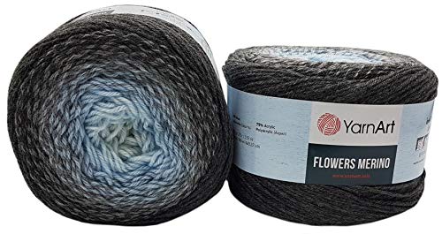 YarnArt Flowers Merino, 450 Gramm Bobbel Wolle Farbverlauf, 25% Schurwolle, Bobble Strickwolle Mehrfarbig (grau hellblau weiß 550) von Ilkadim