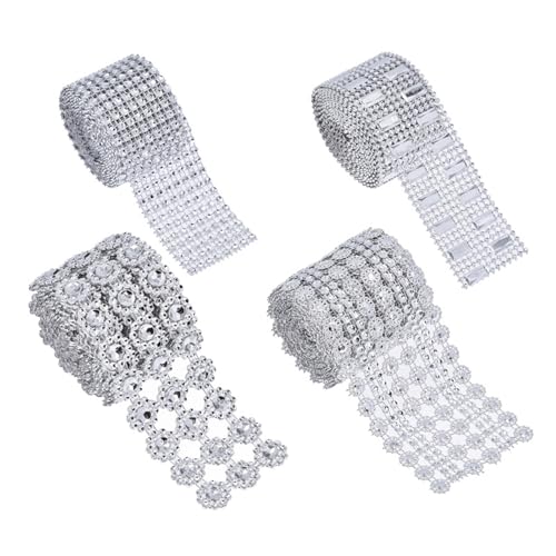 Illkjasfc 4 Rollen langes Strass-Diamantband für Hochzeit, Geburtstag, Party, Dekorationen, Kunst, Handwerk, Verzierungen von Illkjasfc