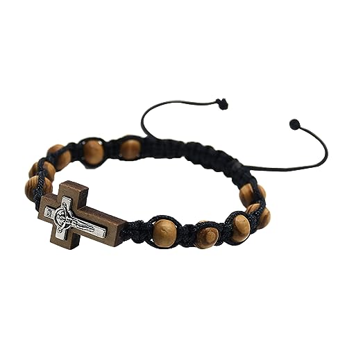 Illkjasfc Gebets Holzperlen Rosenkranz Armbänder Mit Kreuz Verstellbarer Kordel Chinesischer Knoten Gewebter Religiöser Schmuck Geschenk Für Frauen Und Männer von Illkjasfc