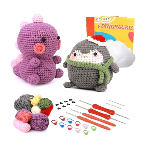 Illkjasfc Handgewebtes Taschen-Set, handgefertigte Puppen, gestrickte Dinosaurier-Pinguine für Anfänger, Freunde, Kinder und Erwachsene, mit Nadel von Illkjasfc