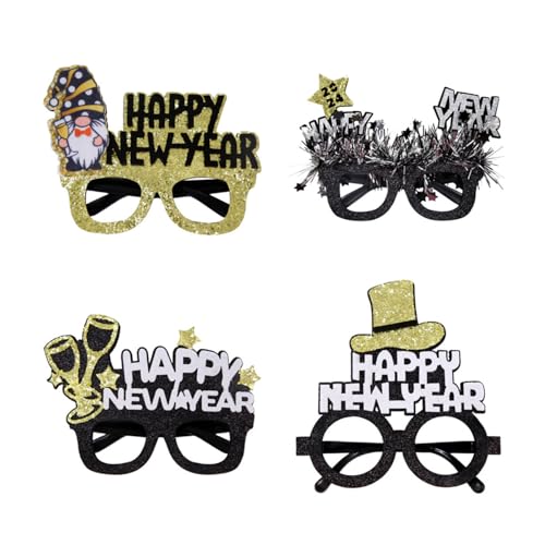 Illkjasfc Papiergläser "Happy New Year" 2024, Schwarz / Gold, Party, Foto-Requisiten, Dekorationen, Ornament von Illkjasfc