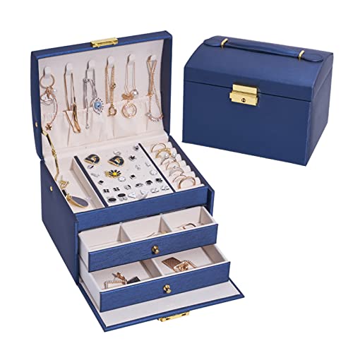 Illkjasfc Tragbare Reise-Schmuckbox mit Schloss, Schmuck-Aufbewahrungsbox, Ohrringe, Halskette, Damen-Schmuckschatulle von Illkjasfc