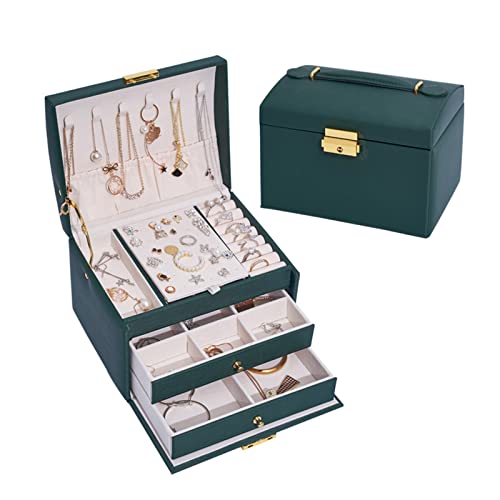 Illkjasfc Tragbare Reise-Schmuckbox mit Schloss, Schmuck-Aufbewahrungsbox, Ohrringe, Halskette, Damen-Schmuckschatulle von Illkjasfc