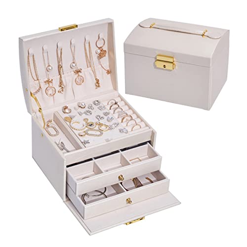 Illkjasfc Tragbare Reise-Schmuckbox mit Schloss, Schmuck-Aufbewahrungsbox, Ohrringe, Halskette, Damen-Schmuckschatulle von Illkjasfc