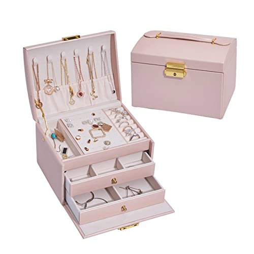 Illkjasfc Tragbare Reise-Schmuckbox mit Schloss, Schmuck-Aufbewahrungsbox, Ohrringe, Halskette, Damen-Schmuckschatulle von Illkjasfc