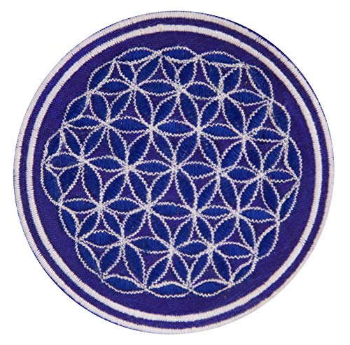 ImZauberwald Blume des Lebens Aufnäher blau weiss (≈9cm Patch, Heilige Geometrie, UV aktiv) flower of life Drunvalo Melchizedek fol-blauweiss von ImZauberwald