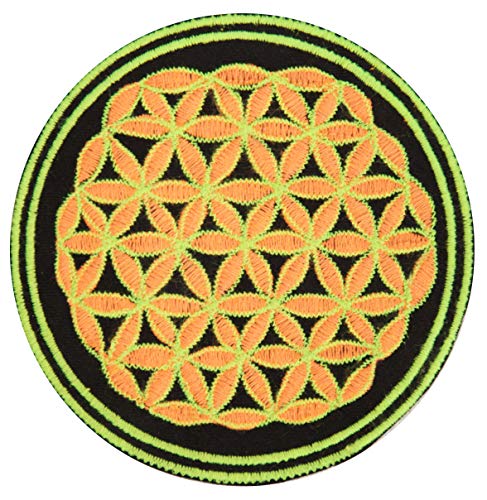 ImZauberwald Blume des Lebens Aufnäher full fluro (≈9cm Patch, Heilige Geometrie, UV aktiv) flower of life Drunvalo Melchizedek fol-fullfluro von ImZauberwald