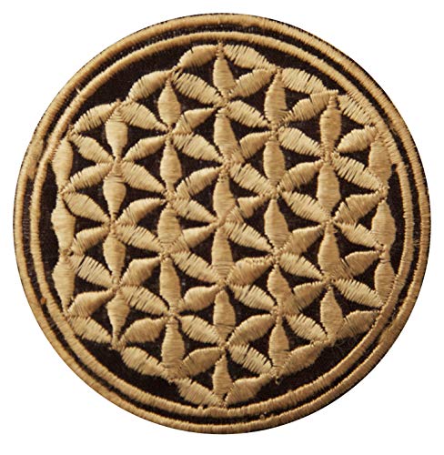 ImZauberwald Blume des Lebens Aufnäher schwarz beige (≈9cm Patch, Heilige Geometrie) flower of life Drunvalo Melchizedek fol-beige von ImZauberwald