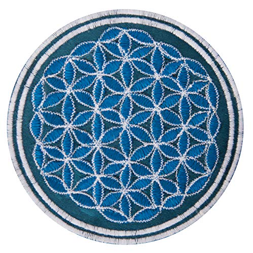 ImZauberwald Blume des Lebens Aufnäher türkis weiss (≈9cm Patch, Heilige Geometrie, UV aktiv) flower of life Drunvalo Melchizedek fol-tur-w von ImZauberwald