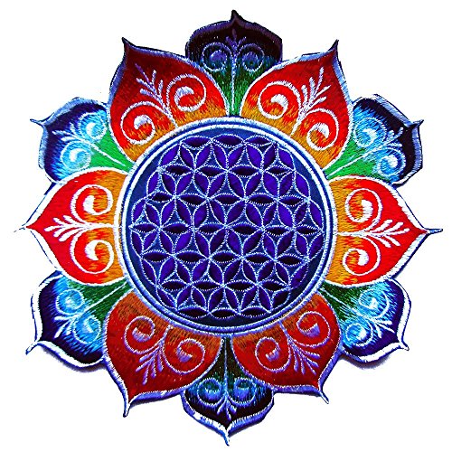 ImZauberwald Flower of Life patch - heilsame Geometrie (20cm, UV white, rainbow flower mandala) von ImZauberwald