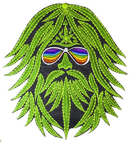 ImZauberwald Hanf Hippie Aufnäher (20cm, Schwarzlicht aktiv, handgestickt ohne PC) Regenbogen Patch Marihuana Weed Dope von ImZauberwald