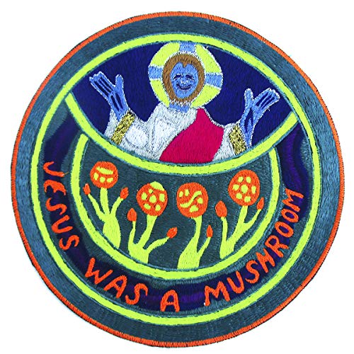 ImZauberwald "Jesus was a Mushroom" patch (20cm, Schwarzlicht aktiv, Zauberpilz Design, handgestickt ohne PC) John Allegro Christus Cubensis von ImZauberwald