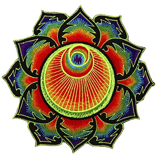 ImZauberwald "The Angel" Kornkreis Patch (19cm, Schwarzlicht aktiv, handgestickt ohne PC) psychedelic rainbow crop circle mandala patch blacklight glowing von ImZauberwald