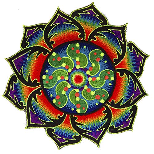 ImZauberwald "Tidcombe" Kornkreis Aufnäher (20cm, Regenbogen Mandala, Schwarzlicht leuchtend, handgestickt ohne PC) crop circle patch psychedelic goa alien von ImZauberwald