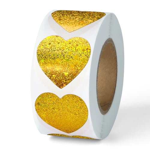 500 Stück Gold Glitzer Herz Aufkleber, 2,5 cm Liebesform Etiketten, Selbstklebende Herzaufkleber für Muttertag, Valentinstag, Umschläge, Hochzeit, Basteln, Scrapbooking, Geschenk von Imeepa