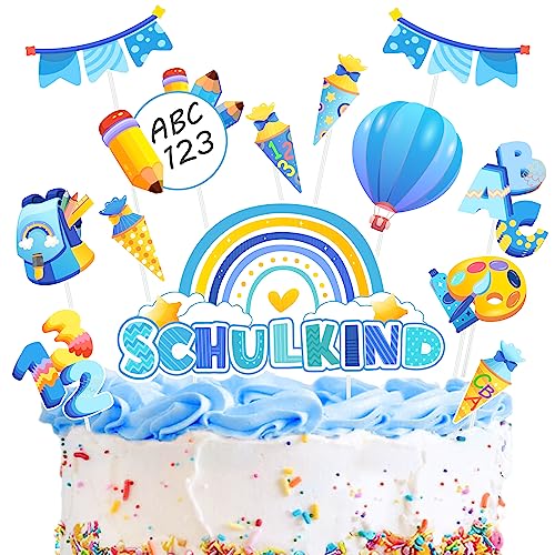 ImnBest Schulanfang Tortendeko Junge Kuchendeko Schulanfang Tortendeko Einschulung - Cupcake Topper Dekorationen ABC 123 Für Schulkind Geschenk und Party Deko Perfekten Schulanfangskuchen von ImnBest