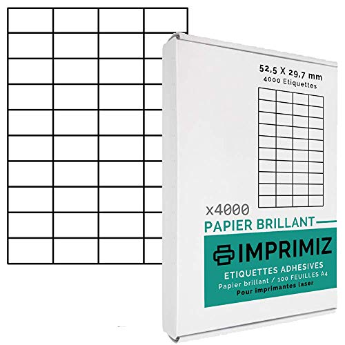 Etiquettes Adhésives Brillantes - 4000 étiquettes 52,5 X 29,7 mm - Blanc Brillant - pour imprimantes Laser - 100 Feuilles A4 autocollantes… von Imprimiz