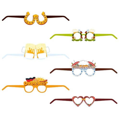 Imtrub Papierbrillen für Kinder,Brillenpapier | Tragbare Weihnachtsgläser 6 Stück,Bayerische Bierfest-Brille, Oktoberfest-Fotoautomaten-Requisiten-Brille für Männer und Frauen von Imtrub