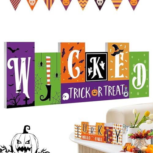 Imtrub Thanksgiving-Tisch- -Schild, Dekoration, -Tischdekoration, Halloween-Schreibtisch-Dekorationen, festliche - -Statue, vielseitige doppelseitige Halloween-Holzschilder für von Imtrub