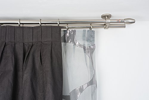 InCasa Doppelte Gardinenstange Ø 20 mm, Länge: 140 cm, Modell Elegance mit tappo chic gebürsteter Edelstahl – komplett von InCasa