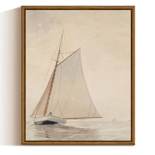 InSimSea Gerahmte Leinwand-Wandkunst, weißes Segelboot, Meereslandschaft, Aquarell, Vintage-Malerei auf Leinwand, Küstenwandkunstdrucke für Wohnzimmer, Büro und Heimdekoration, 22,9 x 27,9 cm von InSimSea