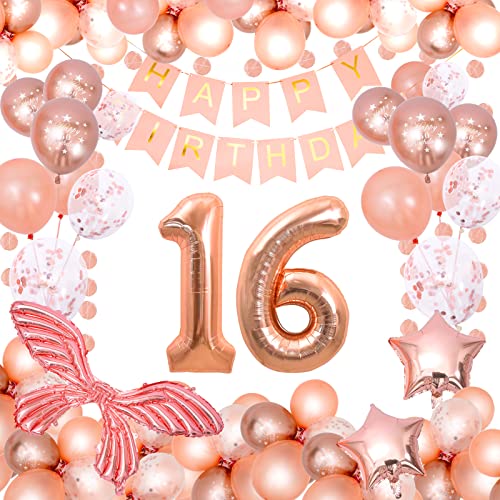 16 Geburtstag Mädchen，Luftballon 16 Geburtstagsdeko Rosegold Deko.Happy Birthday Banner Geburtstag Ballons 16.Party Deko Luftballon Birthday Decorations von InStarryWinter