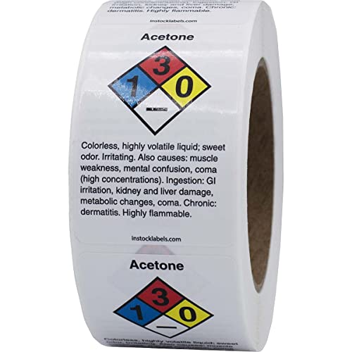 Aceton-Etiketten, NFPA für Chemikalien, 5,1 x 7,6 cm, rechteckig, 500 Etiketten pro Rolle von InStockLabels.com