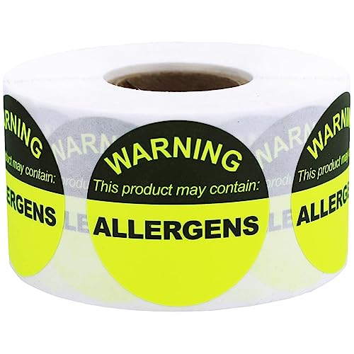 Allergen Warnung Lebensmittel Aufkleber gelb fluoreszierend 1,5-Zoll-runde Kreis-Punkte 500 Gesamt Adhesive Aufkleber von InStockLabels.com