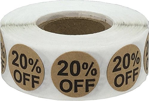 Braune Natürliche Kraft 20% Rabatt Verkaufs Aufkleber, 19 mm 3/4 Zoll Einzelhandel Etiketten 500 Packung von InStockLabels.com