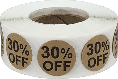 Braune Natürliche Kraft 30% Rabatt Verkaufs Aufkleber, 19 mm 3/4 Zoll Einzelhandel Etiketten 500 Packung von InStockLabels.com