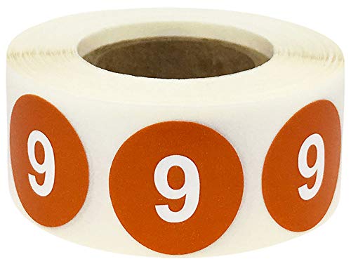 Burnt Orange Number 9 Aufkleber 0,75 Zoll 500 Labels auf einer Rolle von InStockLabels.com