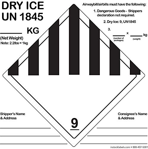 Dry Ice Versandetiketten Gefahrenklasse 9 UN1845 15,2 x 15,2 cm, insgesamt 500 Aufkleber von InStockLabels.com