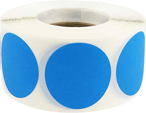 Fluorescent Blau Farbcodierschilder für die Organisation von Inventar 1 Zoll runder Kreis-Punkte 500 Gesamt Adhesive Aufkleber auf einer Rolle von InStockLabels.com