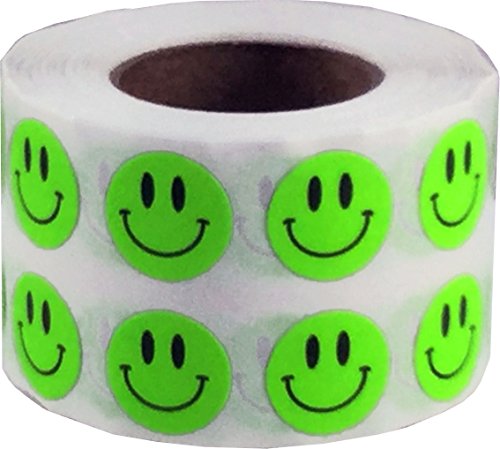 Fluorescent Grün Happy Face-Etiketten 0,50 Zoll 1.000 Gesamt Adhesive Aufkleber von InStockLabels.com