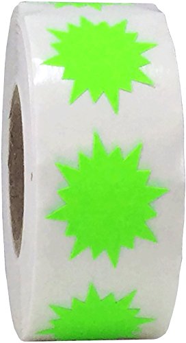 Fluoreszierende Farbcodierung grün Burst Etiketten für Organisations Inventar 1 Zoll runden Kreis-Punkte 500 Gesamt Adhesive Aufkleber auf einer Rolle von InStockLabels.com