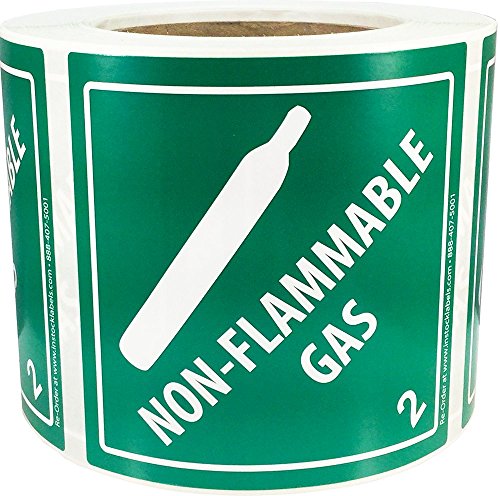 Gefahrenklasse 2 D.O.T. Nicht entflammbares Gas Etiketten 4x4 Zoll-Quadrat 500 Klebeetiketten von InStockLabels.com