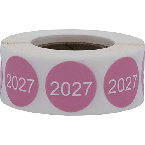 Rosa 2027 Jahresaufkleber 0,75 Zoll Kreis Punkte 500 Gesamtetiketten von InStockLabels.com