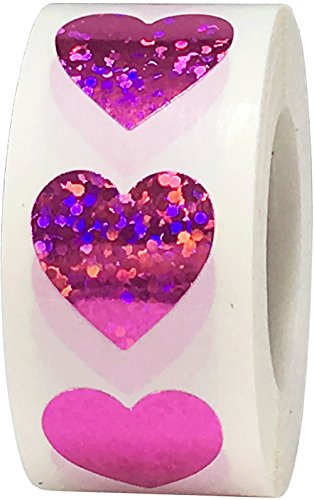 Rosa glitzernde Herz-Aufkleber, 19 mm, Valentinstag, glänzend, holografische Sticker, 500 Stück von InStockLabels.com