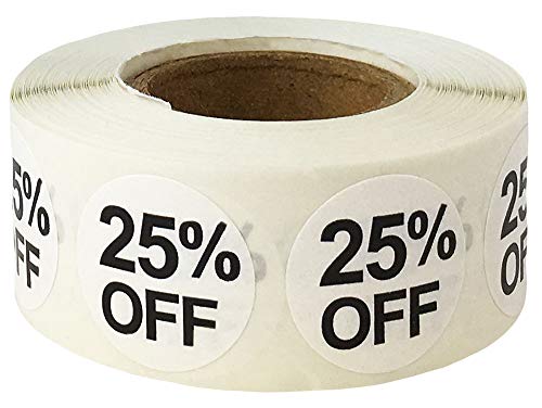 Weiß 25% Prozent weg Aufkleber für Einzelhandel 0,75 Zoll 500 Klebeetiketten von InStockLabels.com