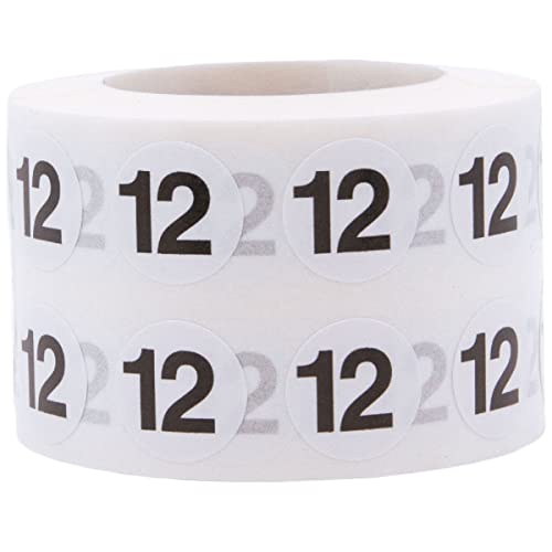 Weiß Kreis mit Schwarz Number 12 Aufkleber, 1/2 Zoll-Runde, 1000 Labels auf einer Rolle von InStockLabels.com