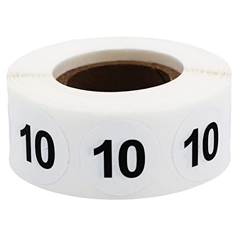 Weiß mit Schwarz Zahl 10 Kreis-Punkt-Aufkleber, 3/4 Zoll-Runde, 500 Labels auf einer Rolle von InStockLabels.com