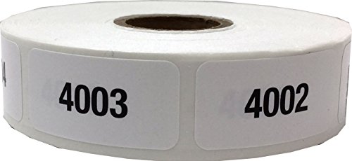 Weiß mit schwarzem 4001-5000 fortlaufender Nummer Aufkleber, 3/4 Zoll x 1 1/2 Zoll breit, 1 Label pro Nummer, 1000 Etikett gesamt von InStockLabels.com