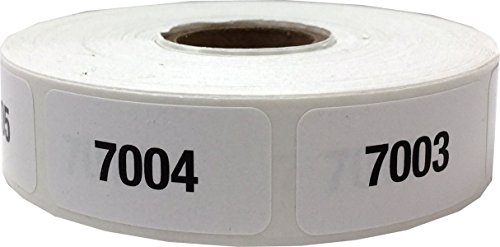 Weiß mit schwarzem 7001-8000 fortlaufender Nummer Aufkleber, 3/4 Zoll x 1 1/2 Zoll breit, 1 Label pro Nummer, 1000 Etikett gesamt von InStockLabels.com