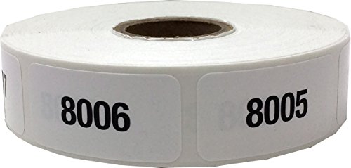 Weiß mit schwarzem 8001-9000 fortlaufender Nummer Aufkleber, 3/4 Zoll x 1 1/2 Zoll breit, 1 Label pro Nummer, 1000 Etikett gesamt von InStockLabels.com