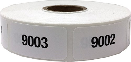 Weiß mit schwarzem 9.001-10.000 laufenden Nummer Aufkleber, 3/4 Zoll x 1 1/2 Zoll breit, 1 Label pro Nummer, 1000 Etiketten gesamt von InStockLabels.com